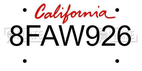 8FAW926 California License Plate