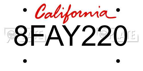 8FAY220 California License Plate
