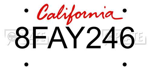8FAY246 California License Plate