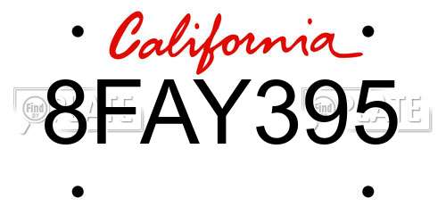 8FAY395 California License Plate