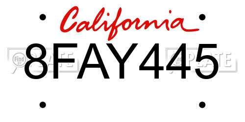 8FAY445 California License Plate