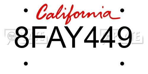 8FAY449 California License Plate