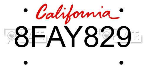 8FAY829 California License Plate