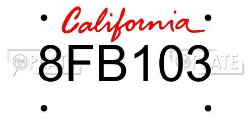 8FB103 California License Plate