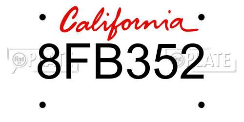 8FB352 California License Plate