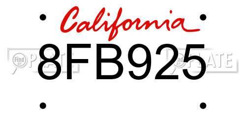 8FB925 California License Plate