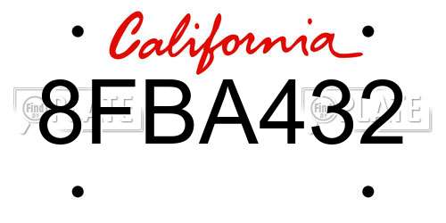 8FBA432 California License Plate