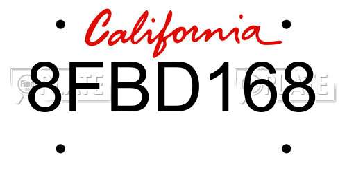 8FBD168 California License Plate