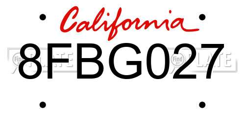 8FBG027 California License Plate