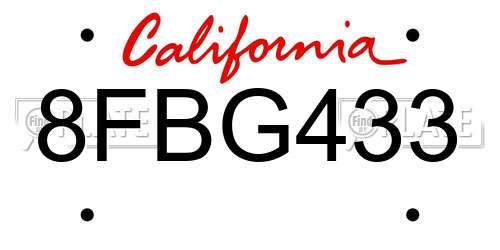 8FBG433 California License Plate