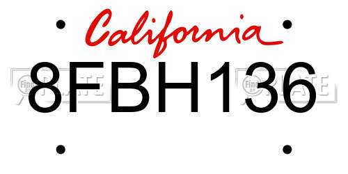 8FBH136 California License Plate