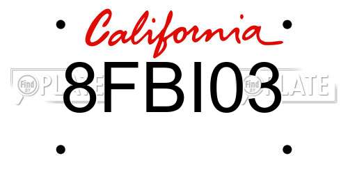 8FBI03 California License Plate