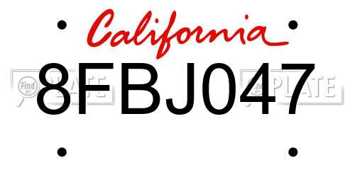 8FBJ047 California License Plate