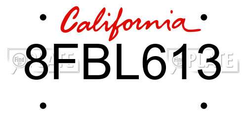 8FBL613 California License Plate