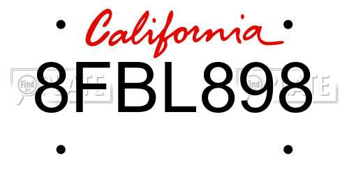 8FBL898 California License Plate