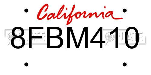 8FBM410 California License Plate