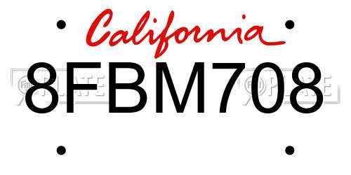 8FBM708 California License Plate