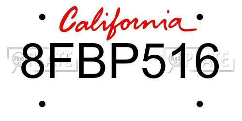 8FBP516 California License Plate