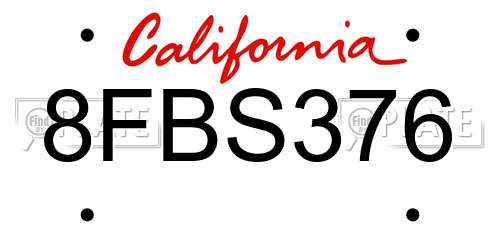 8FBS376 California License Plate