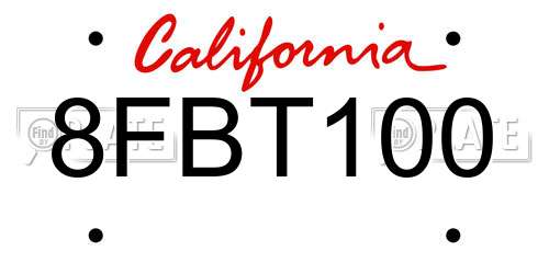 8FBT100 California License Plate