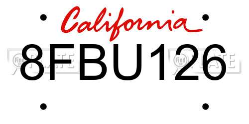 8FBU126 California License Plate