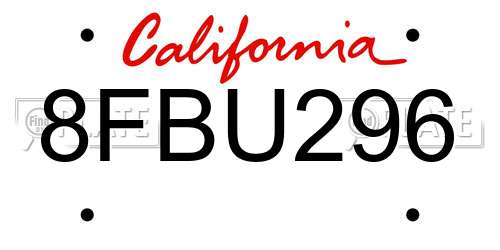 8FBU296 California License Plate