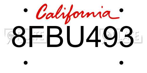 8FBU493 California License Plate