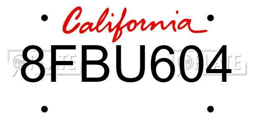 8FBU604 California License Plate