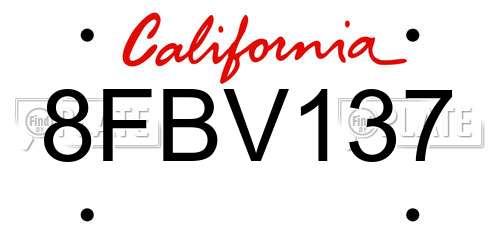 8FBV137 California License Plate