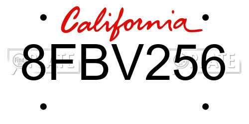 8FBV256 California License Plate