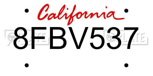 8FBV537 California License Plate