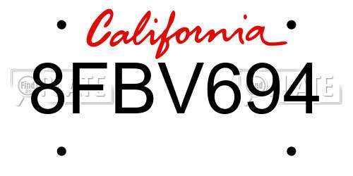 8FBV694 California License Plate