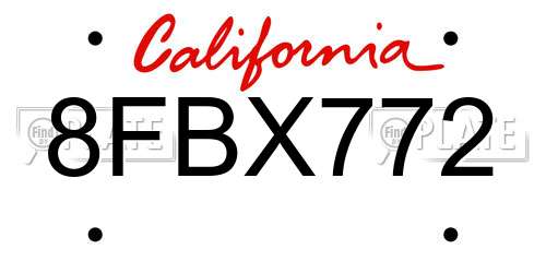 8FBX772 California License Plate