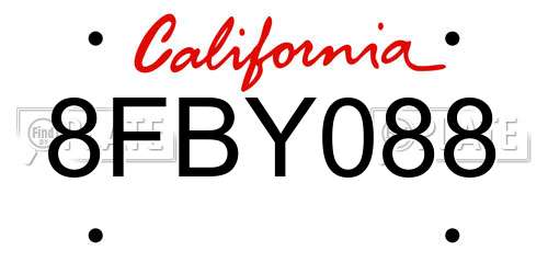 8FBY088 California License Plate