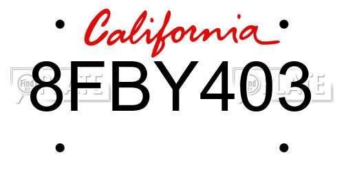 8FBY403 California License Plate