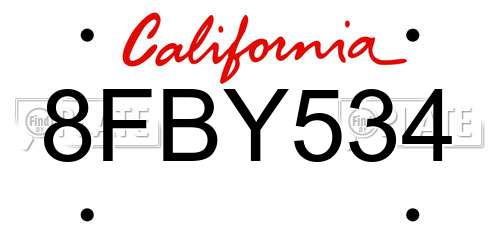 8FBY534 California License Plate