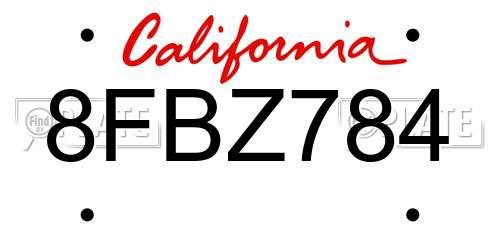 8FBZ784 California License Plate