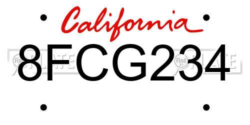 8FCG234 California License Plate