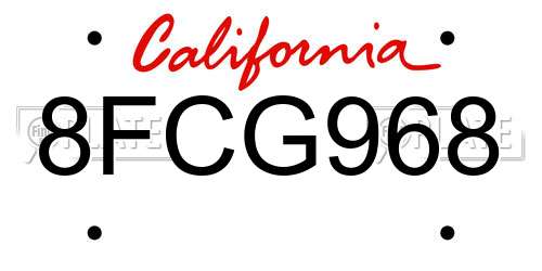8FCG968 California License Plate