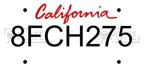 8FCH275 California License Plate