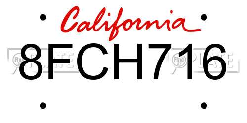 8FCH716 California License Plate