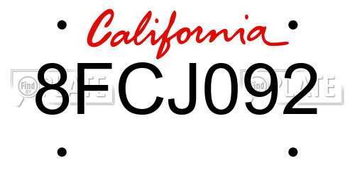 8FCJ092 California License Plate