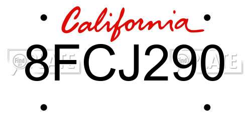 8FCJ290 California License Plate