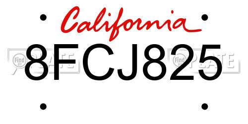 8FCJ825 California License Plate