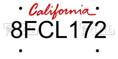 8FCL172 California License Plate