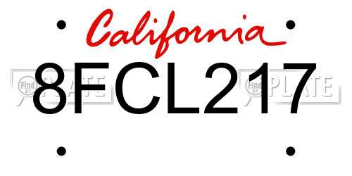8FCL217 California License Plate