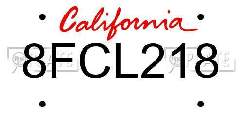 8FCL218 California License Plate