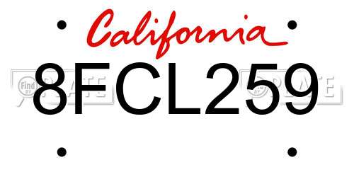8FCL259 California License Plate