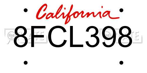 8FCL398 California License Plate