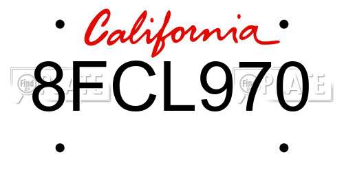 8FCL970 California License Plate